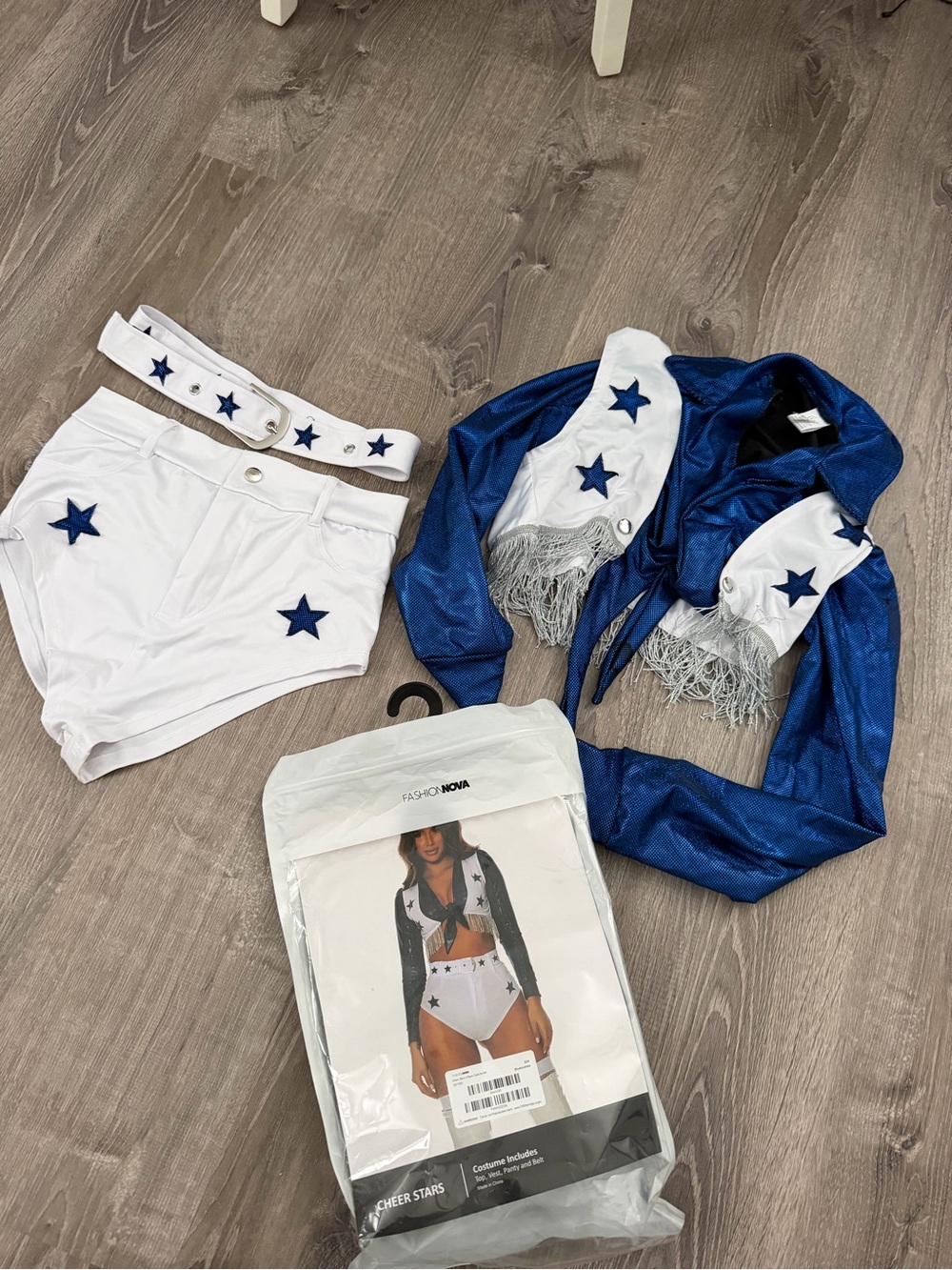 Fashion Nova Cheerleader Costume Set White Blue Stars